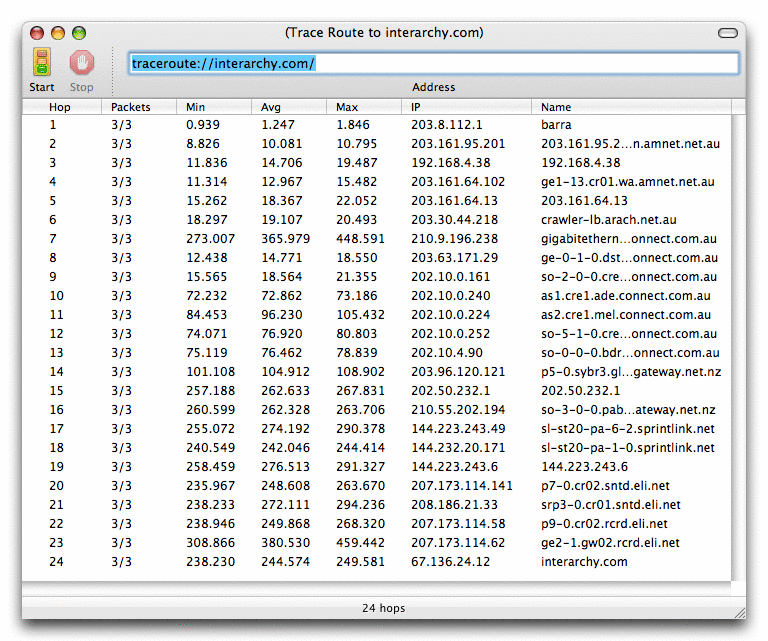 Trace Route Window